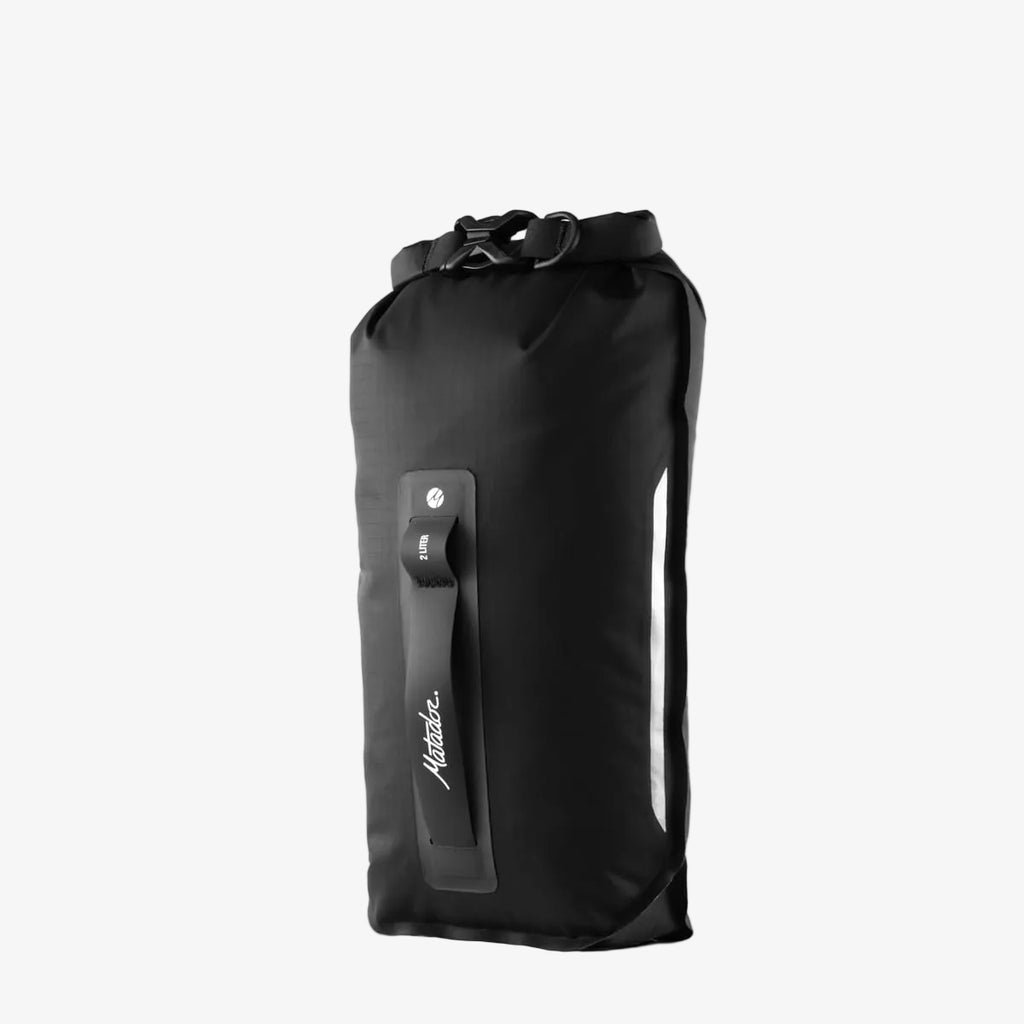 black opened matador flatpak dry bag 2L