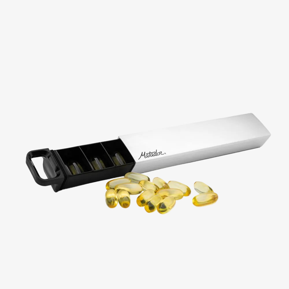 vitamins with aluminium matador pill canister