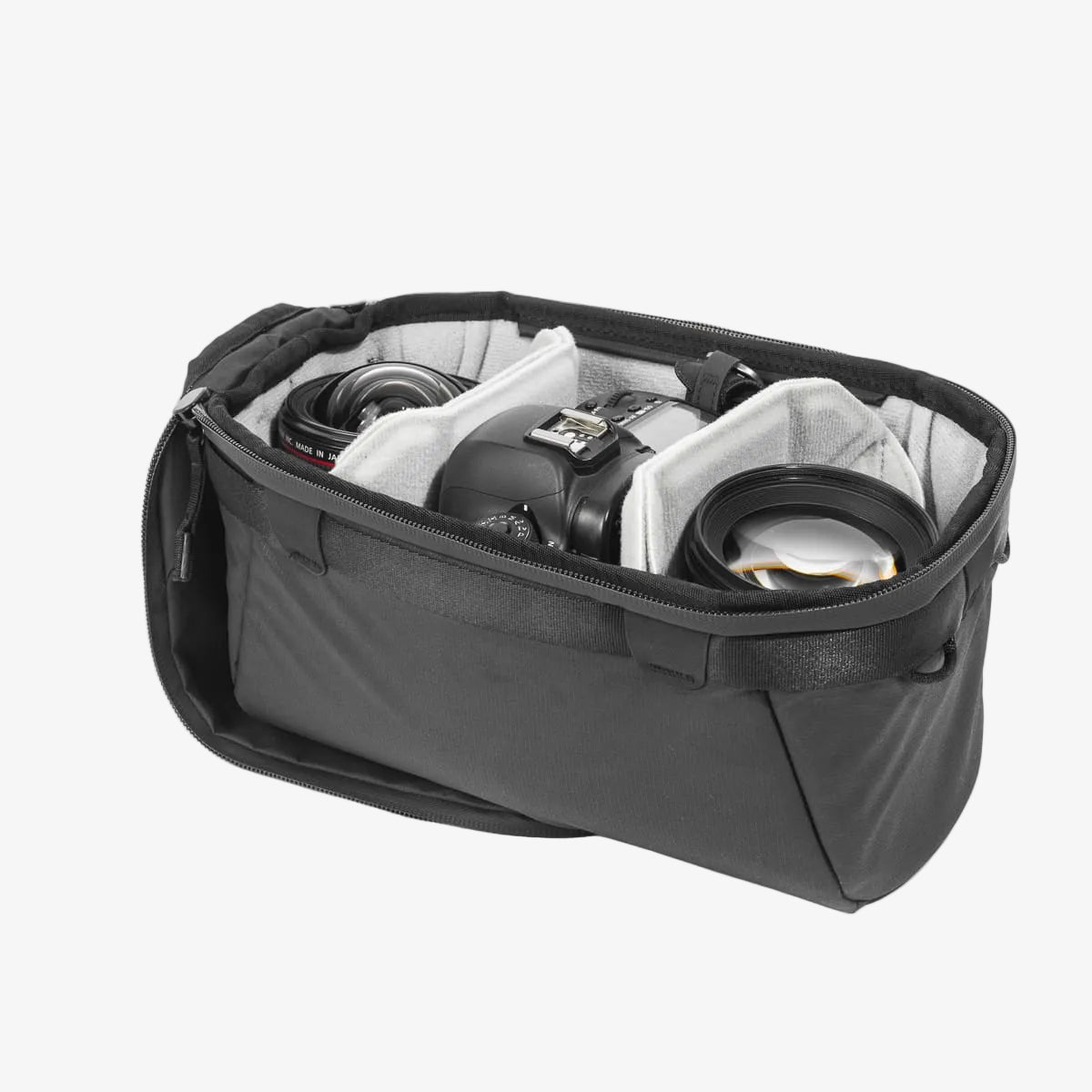 opened black peak design camera cube small