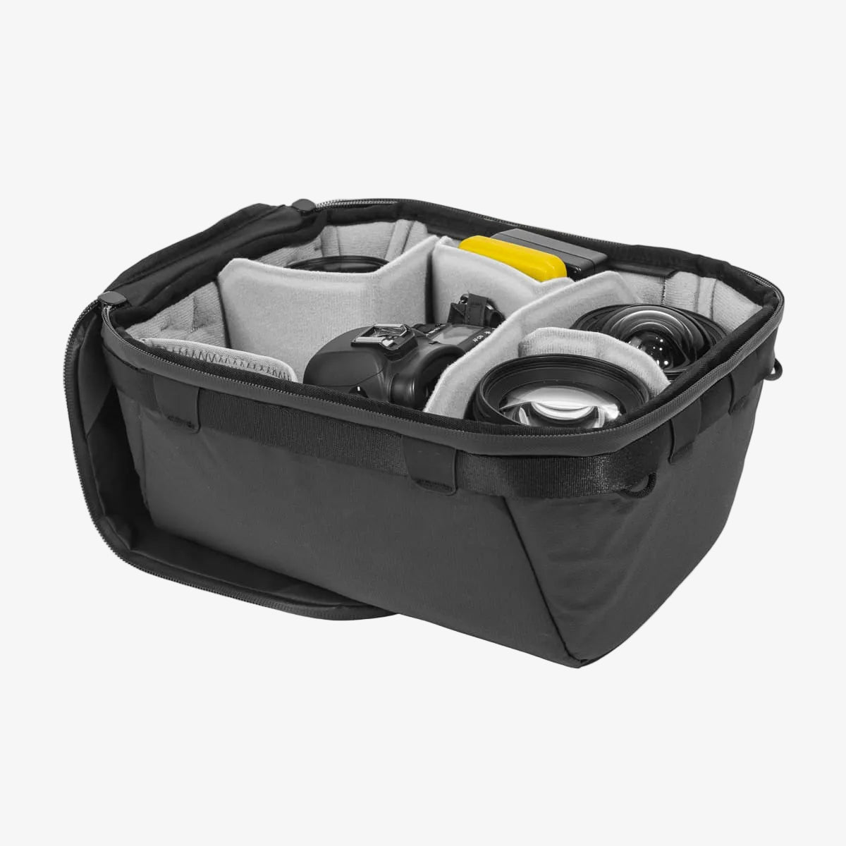 opened black peak design camera cube small