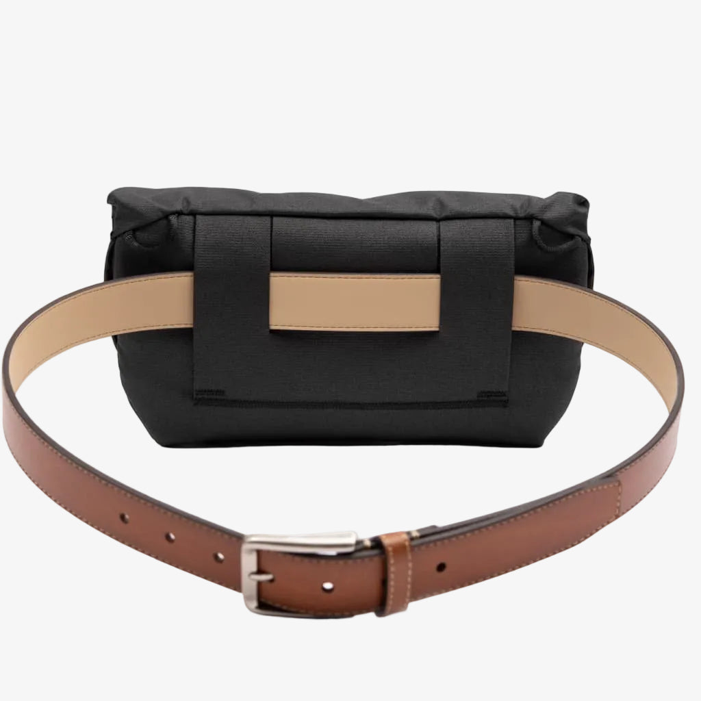 back of black peak design field pouch v2 with belt