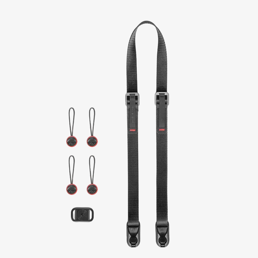 black peak design leash strap with four anchor links and anchor mount