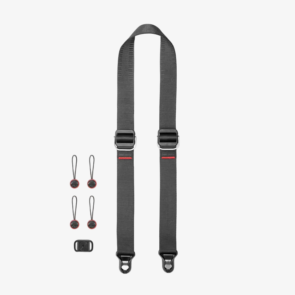 black peak design slide lite strap with four anchor links and an anchor mount