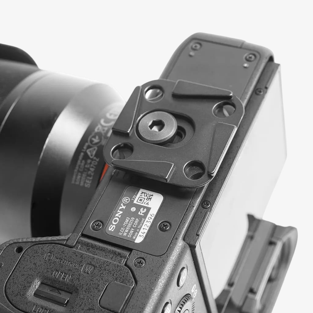 peak design standard plate attached to camera