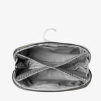 opened black peak design small wash pouch with hook